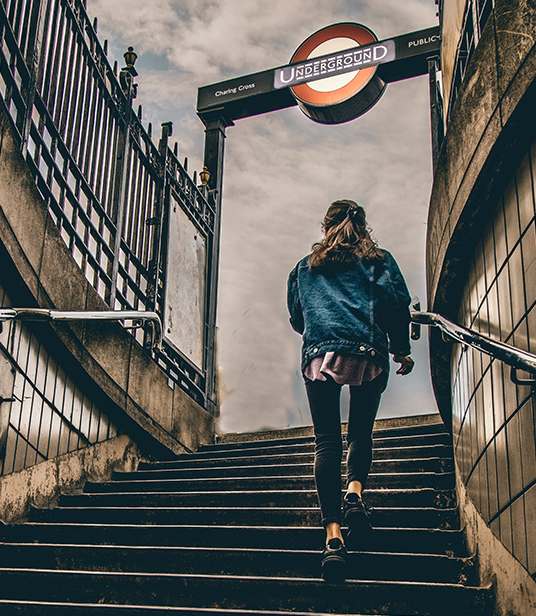 Person exiting a London underground