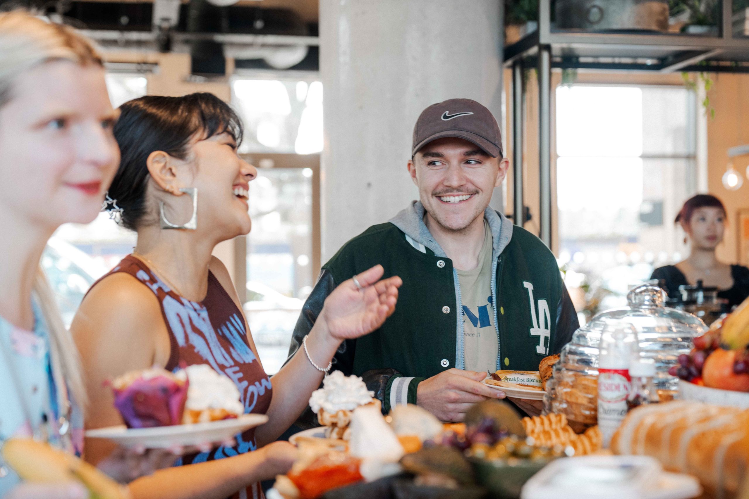 International students enjoy food together
